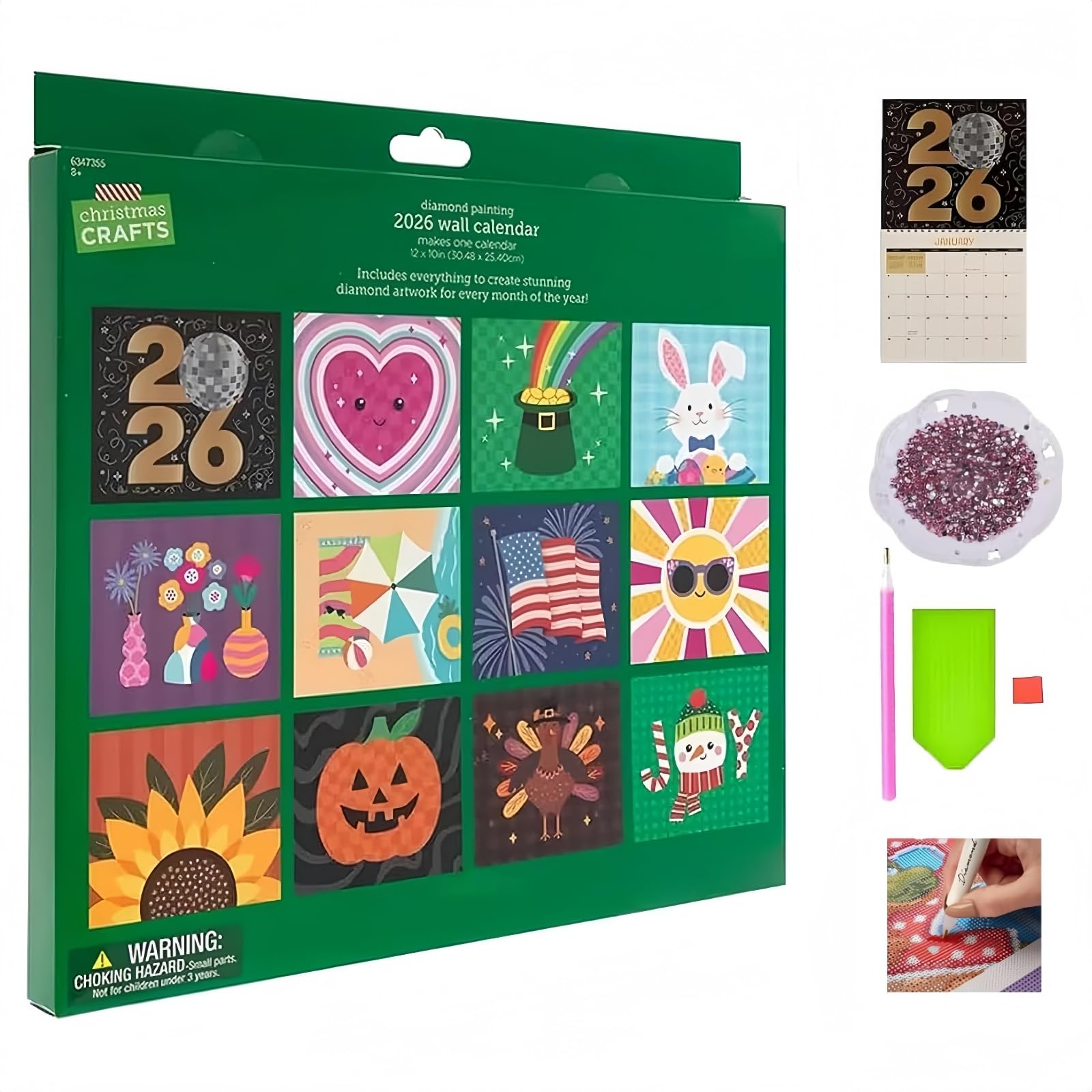 Photo 1 of 2026 Diamond Painting Wall Calendar Set - DIY Diamond Art Calendar 2026, 12-Month Flip Wall Calendar, Diamond Painting Calendar 2026, Suitable for Home Office Decoration