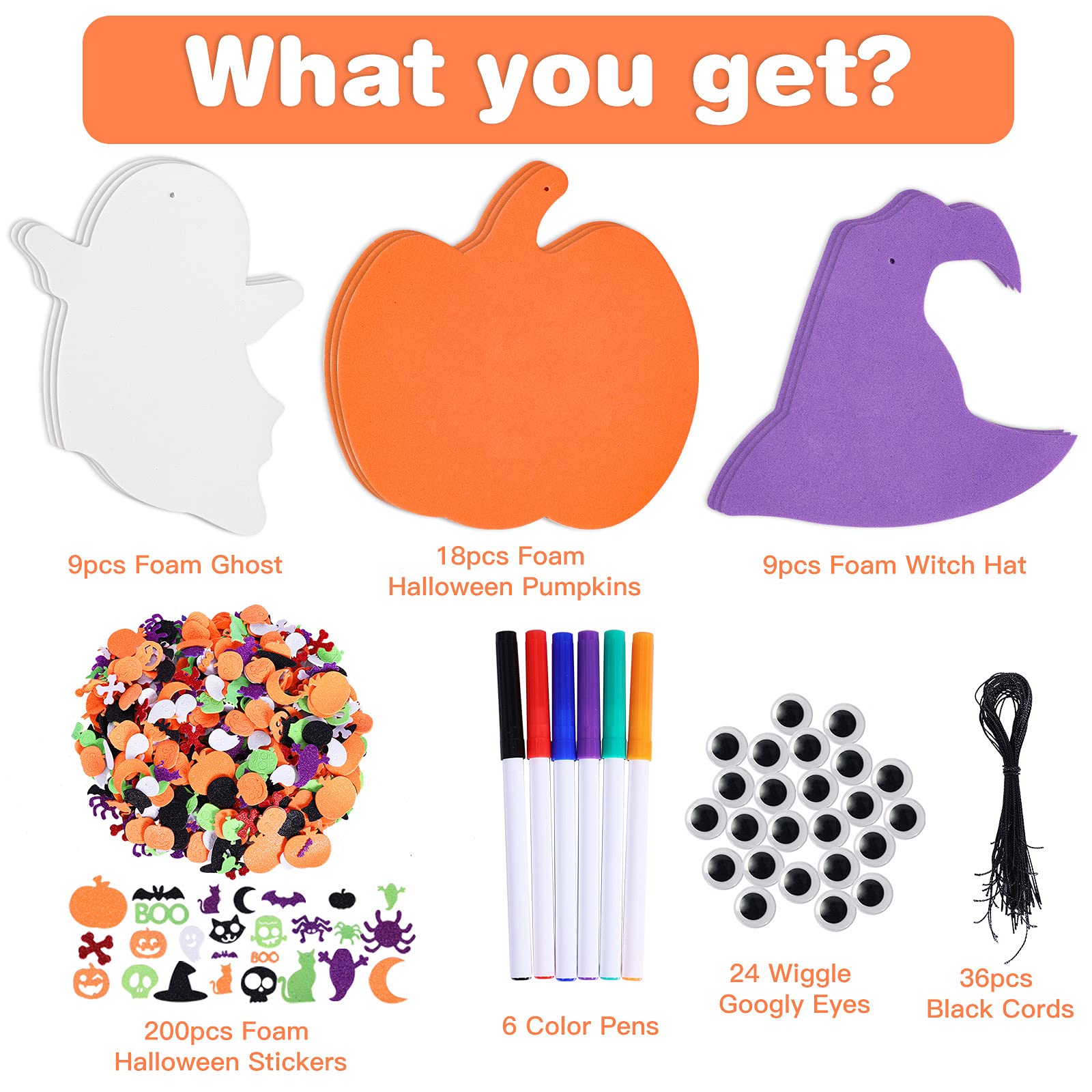 Max Fun 302PCS Halloween Crafts for Kids, Halloween Activities Foam Pumpkins for Crafts Stickers Gift Kits, DIY Art and Craft Set for Holiday Classroom Decorations Party Favors Supplies