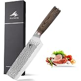 HAZMUSS 6.4 Inch Japanese Hammered Nakiri Knife, High Carbon Stainless Steel Kitchen Japanese Chef knive, Comfortable Grip Pakkawood Handle for Home and Kitchen