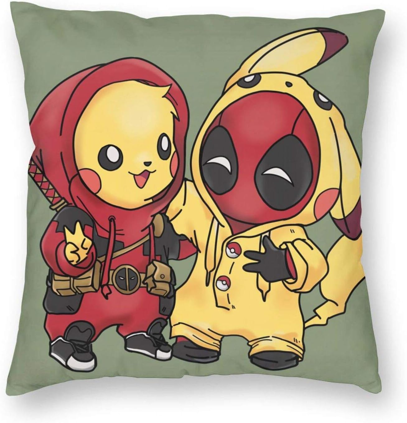 Gukais Personalized Original Pikachu Pet Monster and Deadpool Pikapool Throw Pillow Cover Decorative Pillowcase Creative Home Decor Pillowcases 18x18 Inches