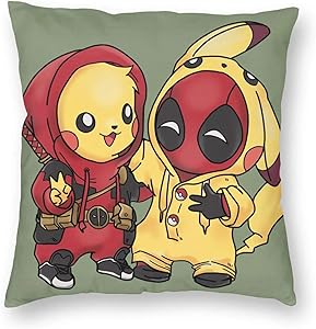Gukais Personalized Original Pikachu Pet Monster and Deadpool Pikapool Throw Pillow Cover Decorative Pillowcase Creative Home Decor Pillowcases 18x18 Inches