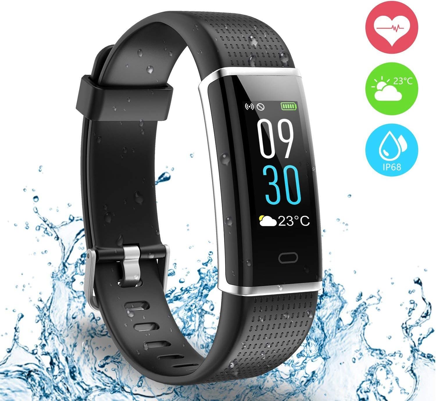 AUSUN Fitness Tracker with Heart Rate Monitor, Colour Touchscreen Activity Tracker, Adjustable Brightness Pedometer Smart Band, Waterproof GPS Connected Smart Wristband for Women Men Kids