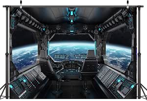 LYWYGG CP-37 Background For Spaceships, Futuristic Science Fiction Photography Backdrop Spaceship Photo Shooting Studio Props Astronomy Universe Galaxy Space Station, Black, 8 X 8 Ft