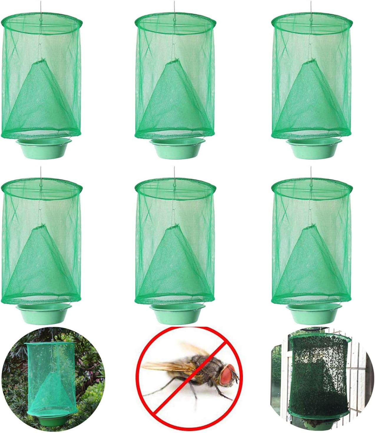 Soplus 6 Pack Most Effective Ranch Fly Cage with Pots-New Ranch Tools for Indoor or Outdoor Family Farms, Park, Restaurants