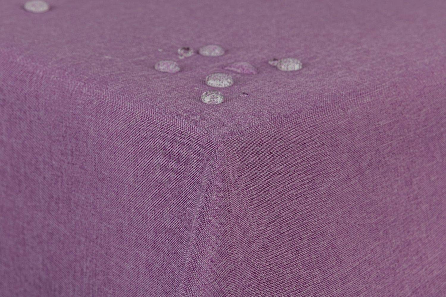 Tablecloth Linen Look Lotus Effect Washable Straight Hem Edge 180 cm Round Purple
