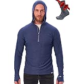 Merino.tech 100% Merino Wool Hoodie Men - Slim Fit Merino Wool Base Layer Mens Half Zip Thermal Long Sleeve Shirt and Socks