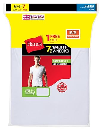 Hanes Tagless Herren T-Shirt, V-Ausschnitt, 7er-Pack