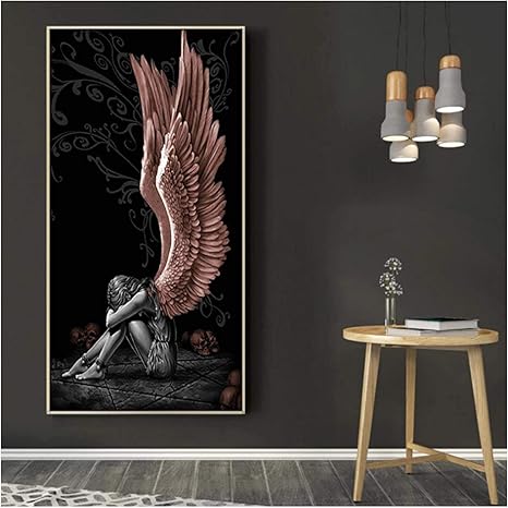 Amazon アートパネル Zxyfbh 天使と悪魔キャンバス絵画赤い翼灰色のキャラクターポスタープリントスカンジナビアの壁アート写真リビングルームcuadros15 7x31 4in 40x80cm X1pcsフレームなし アートフレーム ポスター オンライン通販