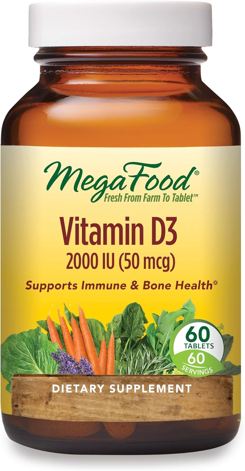 MegaFood, Vitamin D3 2000 IU, Immune and Bone Health Support, Vitamin and Dietary Supplement, Gluten Free, Vegetarian, 60 Tablets (60 Servings): Health & Personal Care