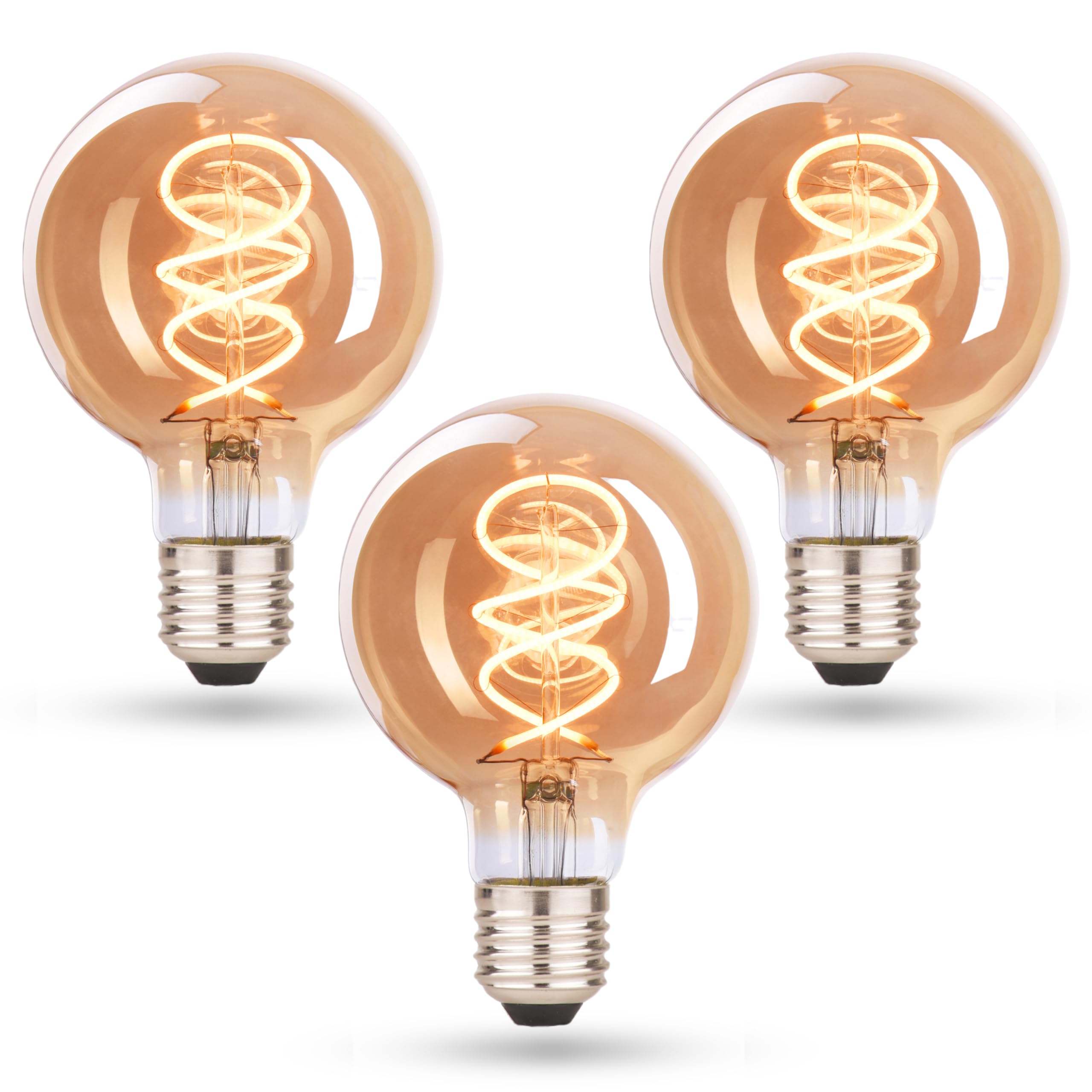 Photo 1 of CROWN LED E27 Vintage Light Bulbs Pack of 3 - Warm White Glass Edison Screw Bulb - E-Class Energy Efficient Equivalent to 38W - Retro Decorative Lighting for Home and Interior Spaces, 5.6”x2.5”x1”