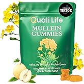 QualiLife Mullein Gummies for Lungs - 2000mg Mullein Leaf Extract for Lung Detox for Smokers, Cleanse, Respiratory, Digestive & Immune Support - Pear Flavor, 60 Gummies