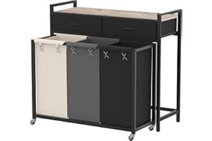 Heybly Laundry Hampers, 126L Laundry Basket with 3 Section Pull-Out Rolling Bags,Laundry Sorter with 2 Pull-Out Storage Drawers for Laundry Room organization and Bathroom HLH005SG