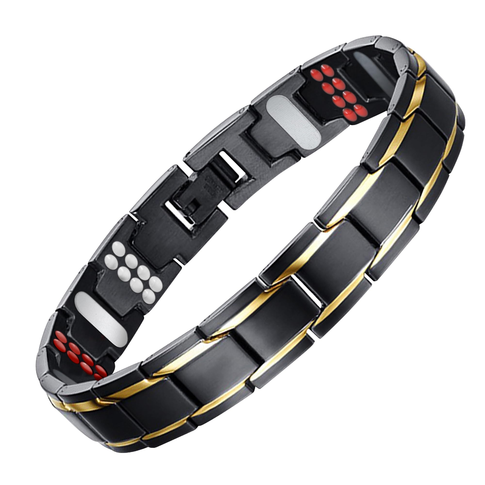 JFUME Magnetic Bracelet Men and Women 18K Gold Plated with PVD Black Stainless Steel Bracelet with Link Remove Tool 8.5inch Adjustable — image 1