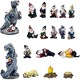 Wetufin Funny Gnome Creative 2pcs Dinosaur Garden Statues and 16pcs Gnomes Decoration Sculpture Christmas Decorations for Indoor Yard Patio Lawn Figurines