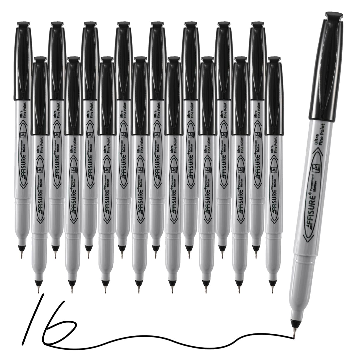 Photo 1 of Permanent Markers, Ultra Fine Point, Black, 16 Count, 0.4mm, Fine tip permanent marker set, quick dry, waterproof, fading resists, durable, marks on paper, glass, ceramic, plastic, wood, rock, metal