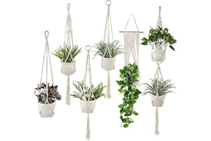 Whonline 6 Packs Macrame Plant Hanger, Plant Hangers Indoor Flower Pot Holder Handmade Cotton White Hanging Planter Basket for Plants Wall Window Outdoor Bedroom Boho Home Decor (6 Sizes)