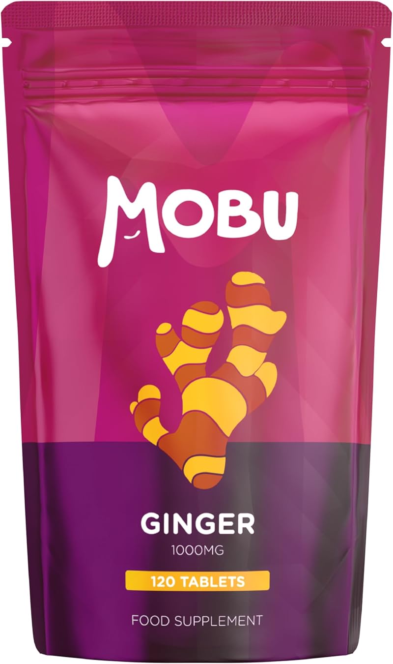 MOBU Ginger 1000mg 120 Tablets - Ginger Root Extract for Digestion Travel