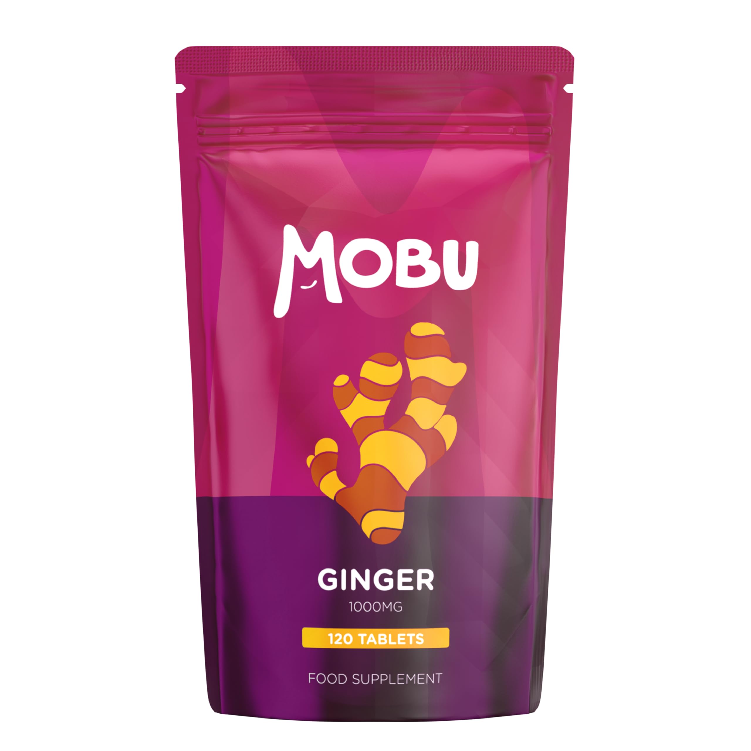 Ginger 1000mg 120 Tablets | Ginger Root Extract | Digestion, Travel Sickness & Joint Support | Letterbox Friendly | Vegan UK Made | GMP Approved | MOBU