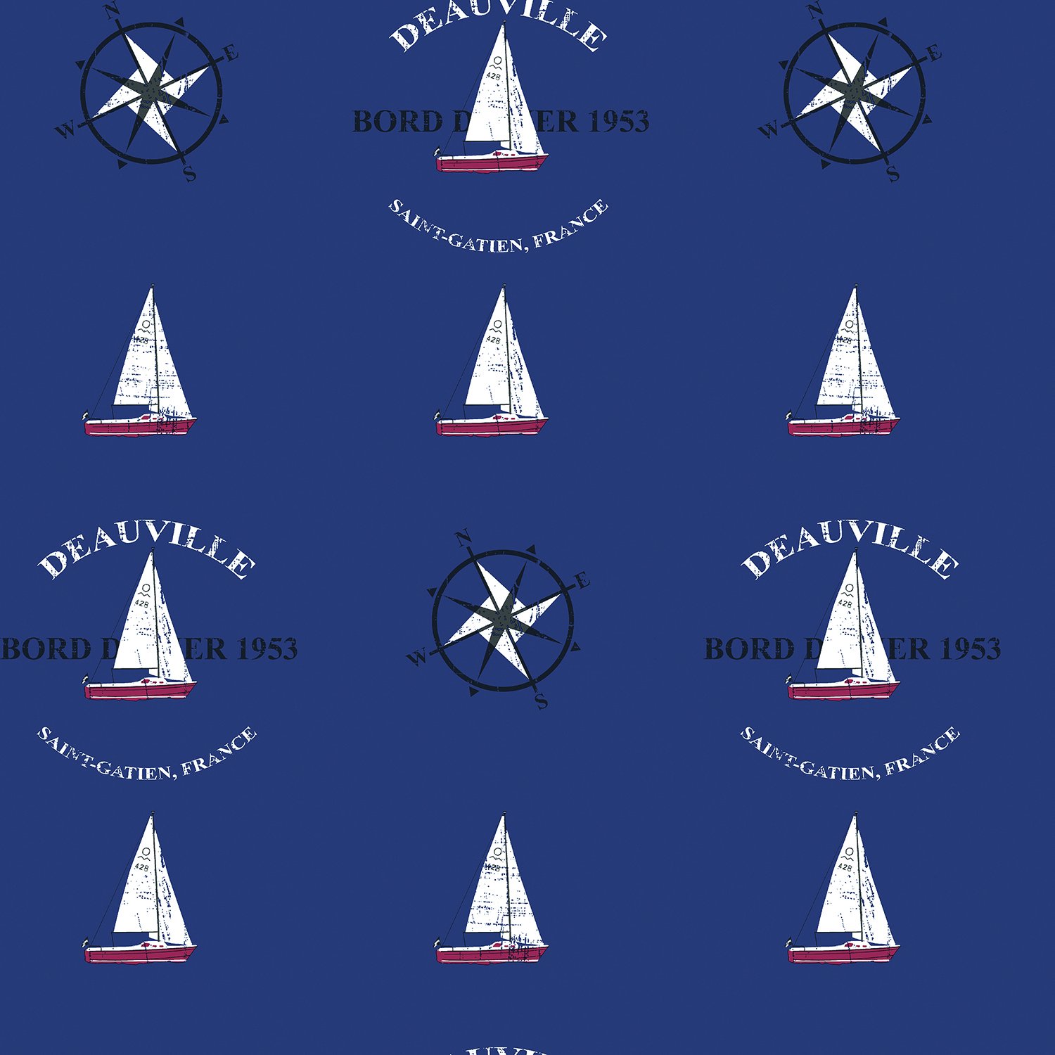 Galerie G23036 Deauville 2, Boats Design Wallpaper, Navy Blue, 10m x 53cm
