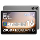 SHARECLOUD Android 16 Tablet 10.1 inch Tablet with Octa-Core Processor, 20GB RAM 128GB ROM 1 TB Expandable, 1280x800 HD IPS Touch Screen, GPS, 8H Battery, WiFi 6, BT 5.2, Dual Camera (Gray)