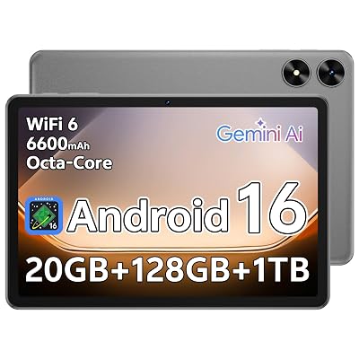 SHARECLOUD Android 16 Tablet 10.1 inch Tablet with Octa-Core Processor, 20GB RAM 128GB ROM 1 TB Expandable, 1280x800 HD IPS Touch Screen, GPS, 8H Battery, WiFi 6, BT 5.2, Dual Camera (Gray)