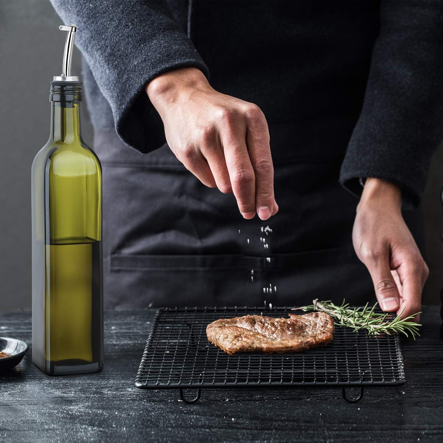 [2 PACK]Aozita 17 oz Glass Olive Oil Dispenser Bottle Set - 500ml Dark Green Oil & Vinegar Cruet Bottle with Pourers, Funnel and Labels - Olive Oil Carafe Decanter for Kitchen: Kitchen & Dining