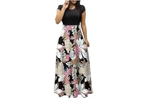 MRGIINRI Dresses for Women 2023 Dressy Casual Short Sleeve Crewneck Sundress Summer Boho Floral Empire Waist Beach Maxi Dress