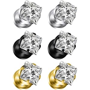 Qiwnswoy 8G -1/2" Gauges for Ear Surgical Steel Square CZ Screw Fit Flesh Tunnels 8G 6G 4G 2G 0G 00G 1/2 Inch Plugs Hollow Ga