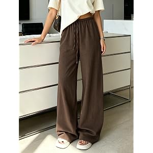 Women's Waist Straight Streetwear Long Wide Leg Pants Casual Loose Baggy Workout Long Fall Sweatpants