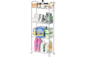 SOYO 4 Tier Acrylic Utility Rolling Storage Cart, Clear Bathroom Cart Organizer, Transparency Mobile Shelving Laundry Room Organization with Wheels for Bathroom, Living Room, Bedroom, Narrow Places