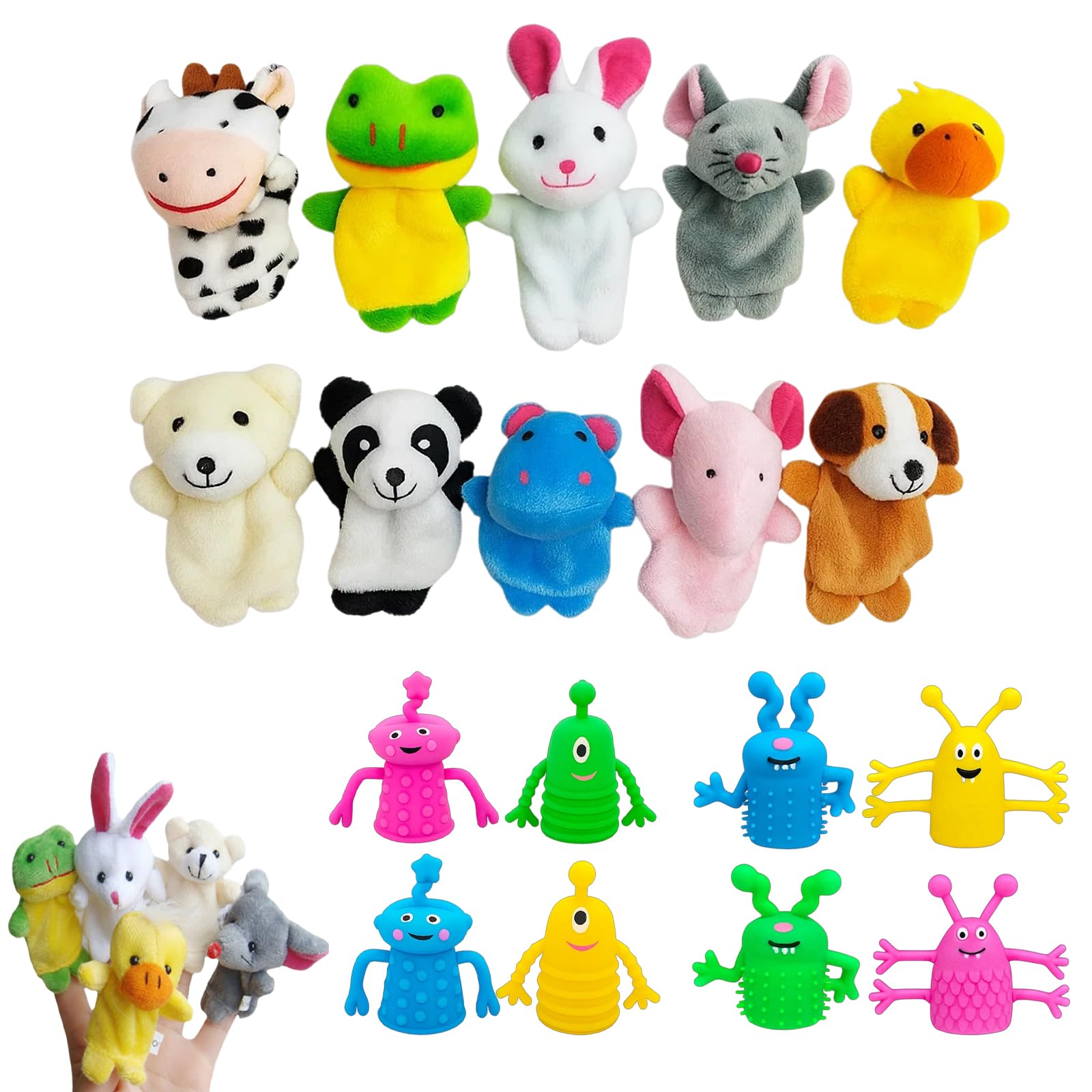 Finger Puppets for Babies and Toddlers, 18-Piece Animal and Monster Finger Puppet Set, Perfect for Party Bag Fillers for Babies, Storytelling, and Classroom Activities