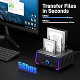 FIDECO USB 3.0 Docking Station 2.5/3.5 SATA HDD SSD RGB Lights Offline Clone view 3