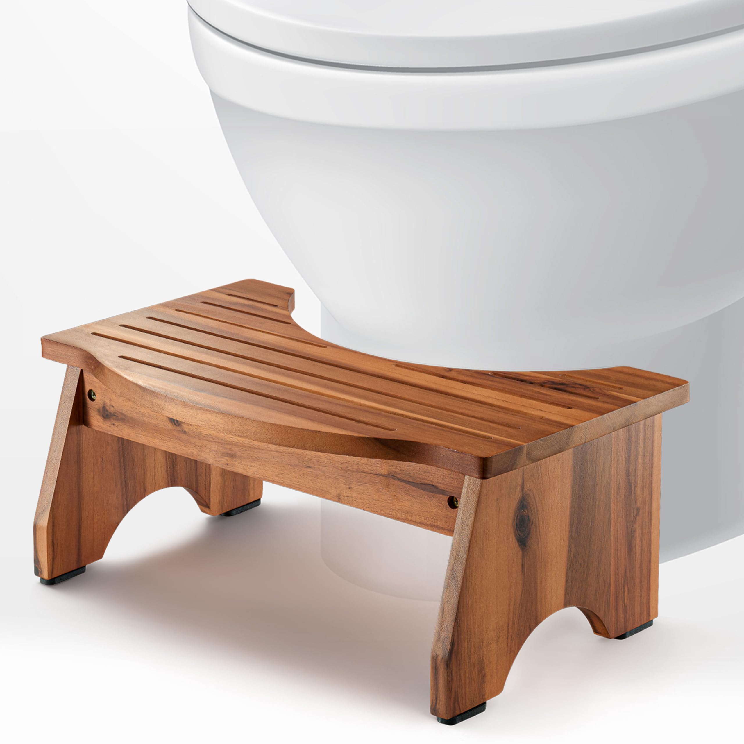 Photo 1 of HOLANA Acacia Poop Stool for Bathroom Adults - 7.2" Squatting Toilet Stool for Kids - Pooping Stool Squat with Anti Slip Layer - Bathroom Stools for Sitting/Travel (Acacia Wood)