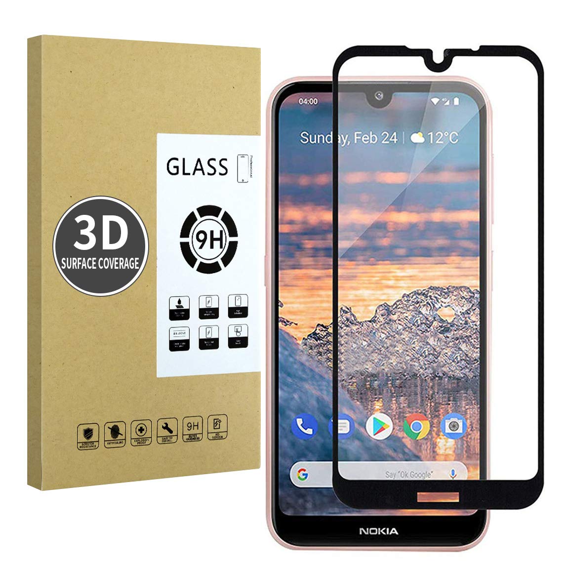 E-Hamii Screen Protector Compatible with Nokia 4.2 [Black],[High Definition][Anti-Scratch],3D Tempered Glass, [Sensitive Response][Bubble-Free Installation]