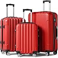 Karl home Luggage Set of 3 Hardside Carry on Suitcase Sets with Spinner Wheels & TSA lock, Portable Lightweight ABS Luggages for Travel, Business - Red (20/24/28)