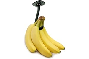 Gadjit Banana Hook Under Cabinet Hanger Ripens Bananas with Less Bruises, Folds up Out of Sight When Not in Use, Saves Countertop Space, Self-Adhesive + Pre-drilled Screw Holes (Black)