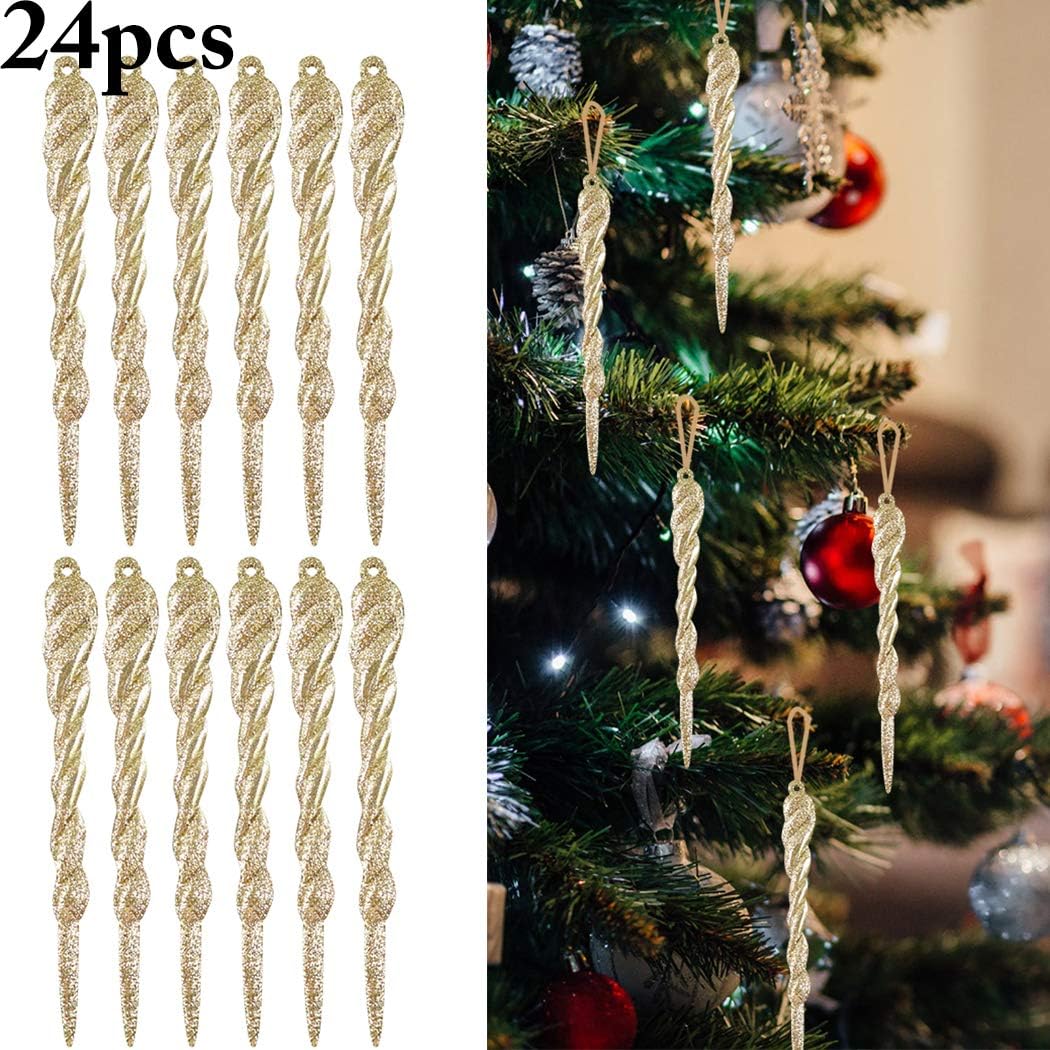 Funpa Icicle Christmas Tree Decorations 24pcs Christmas Tree