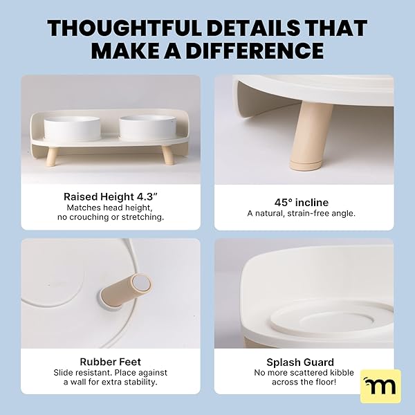 MALSIPREE ELEVATED DOG BOWLS – PUPPY ADOPTION GIFTS & CUTE PUPPY ACCESSORIES – 45° TILT FEEDING STATION WITH CERAMIC DISHES – FOOD AND BOWLS SET – DOG BIRTHDAY GIFTS FOR SMALL PETS – SAND BEIGE