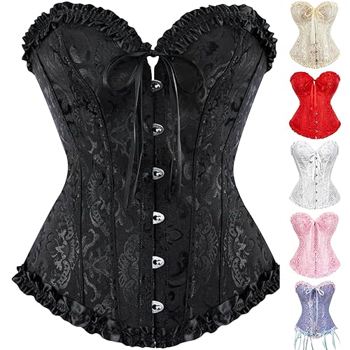 Corset Tops For Women Halloween Costume Lace Up Boned Overbust Waist Black Corset Bustier Shapewear Lingerie Bodyshaper Top Plus Size Push Bodysuit L