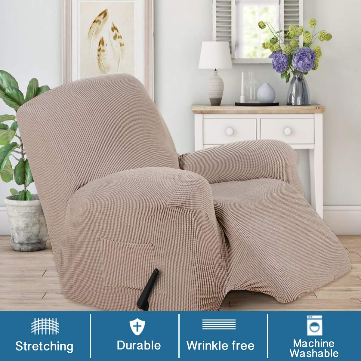 BellaHills Stretch Recliner Cover Recliner Chair Covers for Living Room Recliner Chair Slipcover with Side Pocket - Image 3