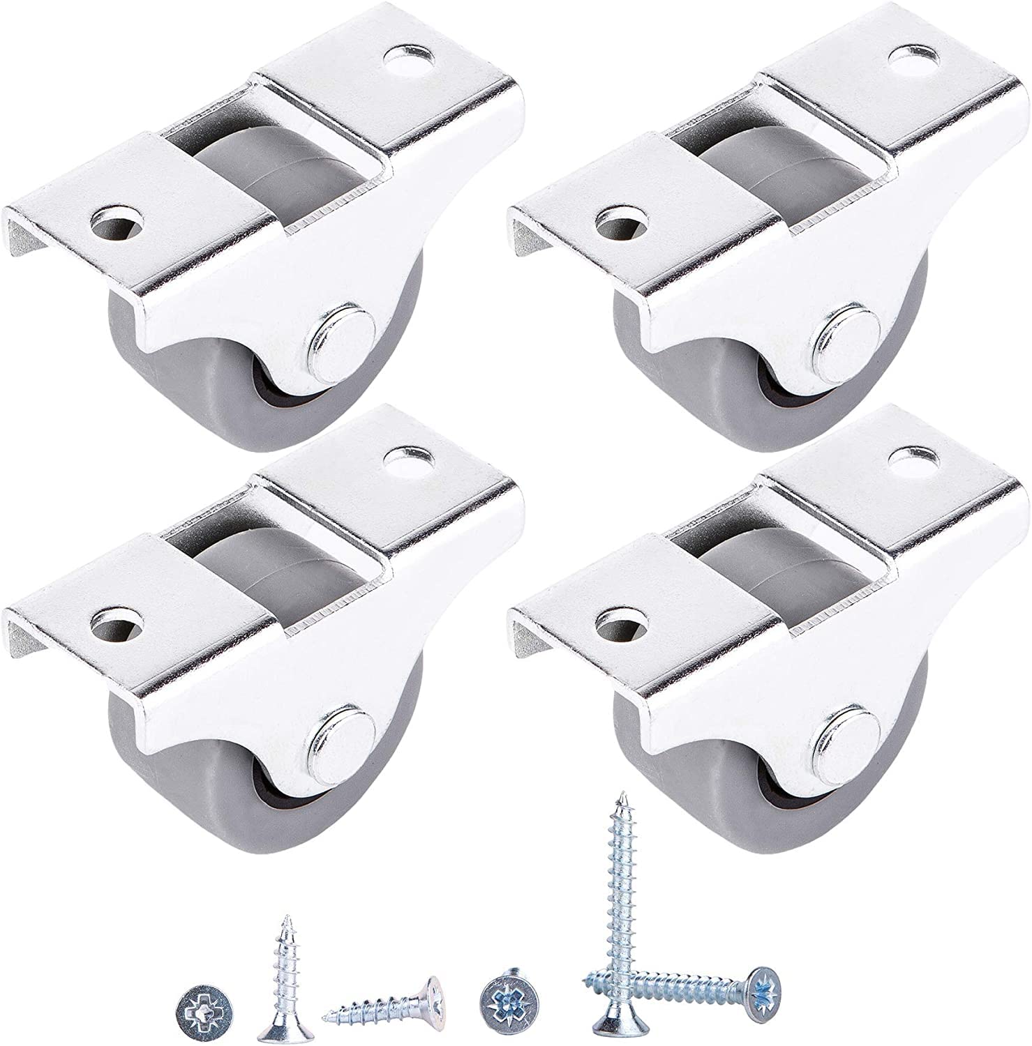SKIR'CO (Pack of 4 pcs) Small 25 mm Furniture Castors, Rubber Wheels, Non-Swivel, Fixed Casters, One-Way Direction, Screws Included (4)