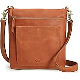 S-ZONE Leather Crossbody Bag for Women Vintage Cross Body Bags Shoulder Purse Ladies Medium Handbag with Multi Pockets