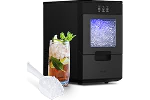 Newair Nugget Ice Maker Countertop - 44lbs/Day, Countertop Sonic Ice Machine, Self-Cleaning & Refillable Water Tank, Pebble Ice Maker, Ideal for Home Office, Kitchen or Bar | Black Stainless Steel