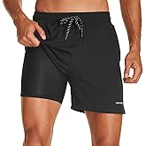 HODOSPORTS Mens Swim Trunks 5" Inseam Quick Dry Swimsuit with Compression Liner and Pockets Swimming Shorts
