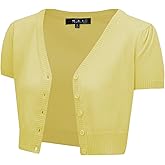 YEMAK Women's Cropped Bolero Cardigan – Short Sleeve V-Neck Basic Classic Casual Button Down Knit Soft Sweater Top (S-4XL)