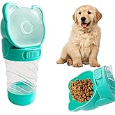 Dog Water Bottle Portable,Leak Proof Puppy Water Bottle Dispenser with Food Container,Lightweight Travel Water Bowl for Dogs Outdoor Walking Travel Hiking(19 OZ,Green)