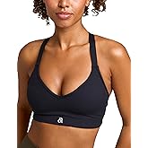 Awwena Women's Ribbed Sports Bra V Neck Padded Yoga Tank Adjustable Straps Cross Back Crop Tops