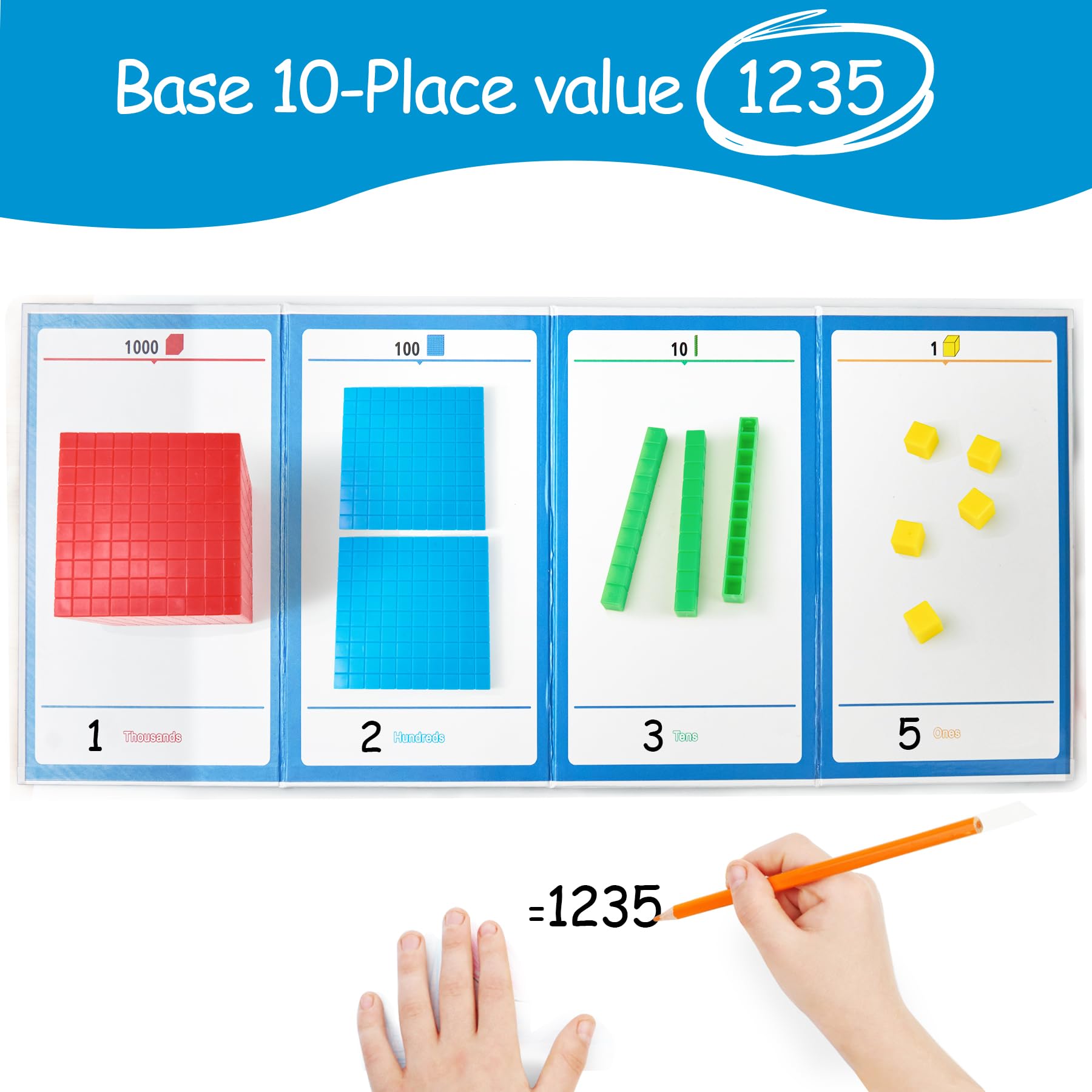 Math Manipulatives for Kids Aged 3+.Base Ten Blocks with Place Value Chart - Plastic Math Cubes to Help Educate Kindergarten Teachers.133 PCS