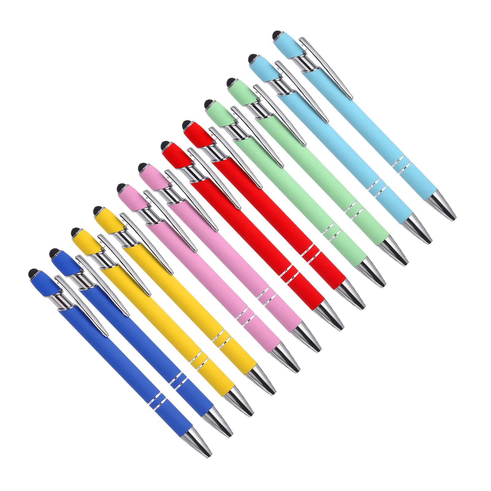 YOKIVE 12 Pcs Ballpoint Pen with Stylus Tip, 2 in 1 Black Ink Metal Stylus Pen 1.0mm Medium Point Style 1, Great for Touch Screens, Office, Studio (6 Colors)