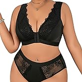 SecWpnConfy Women's Plus Size 2 Piece Lingerie Set Sexy Sheer Bralatte 3/4 Cup Bra Panty Sets Super Stretchy Lace